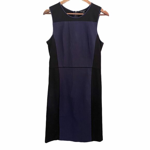 Theory Blue Black Wool Colorblock Sleeveless Career Knee Lenth Nyasha Dress - Picture 1 of 8